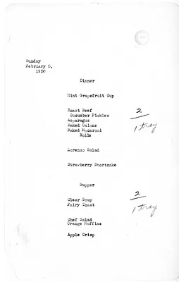 White House Dinner and Supper Menu