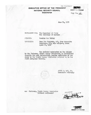 Memorandum from James Lay, Jr. to the Secretary of State and Secretary of Defense with Attachment and Related Material