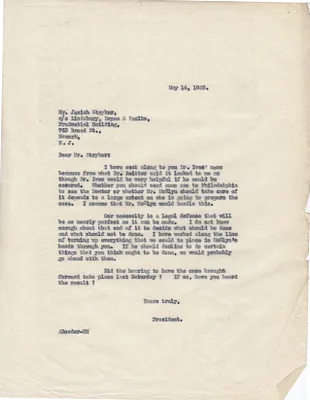 Letters Sent to Josiah Stryker, May 14, 1925