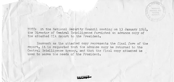 Central Intelligence Agency Report 4, Review of the World Situation as it Relates to the Security of the United States