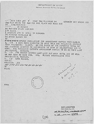 Cable from Admiral Gayler to Graham Martin, Ambassador to South Vietnam Concerning the Evacuation of Vietnam