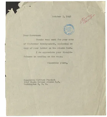 Correspondence Between President Harry S. Truman and Gifford Pinchot