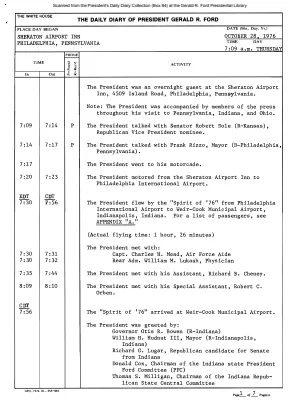President Gerald R. Ford's Daily Diary, October 28, 1976