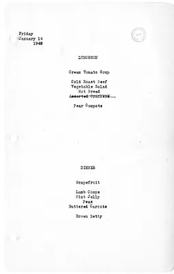 White House Luncheon and Dinner Menu