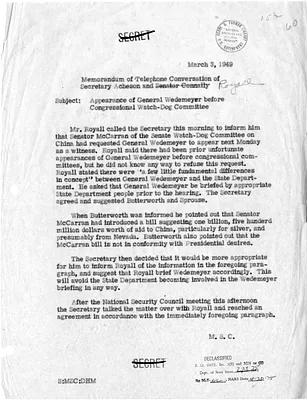 Memorandum of Conversation Between Secretary of State Dean Acheson and Secretary of the Army Kenneth Royall