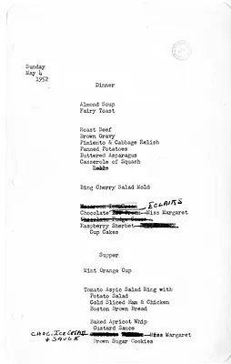 White House Dinner and Supper Menu