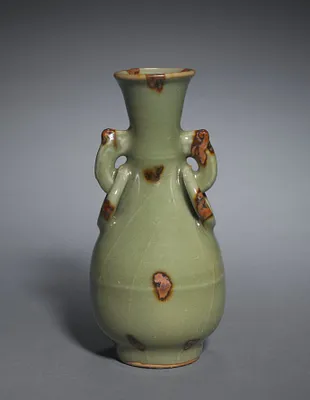 Bottle Vase with Ornamental Ring Handles:  Longquan Ware