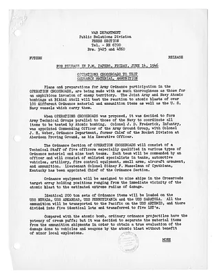War Department Press Release
