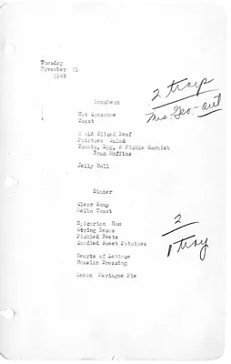 White House Luncheon and Dinner Menu