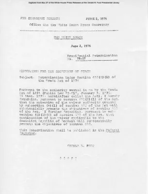 Memorandum for the Secretary of State concerning the Trade Act of 1974