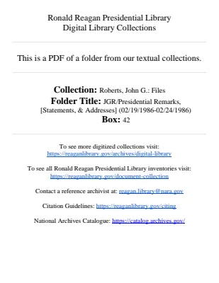 JGR/Presidential Remarks, [Statements, & Addresses] (02/19/1986-02/24/1986)