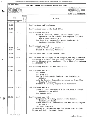 President Gerald R. Ford's Daily Diary, September 18, 1975