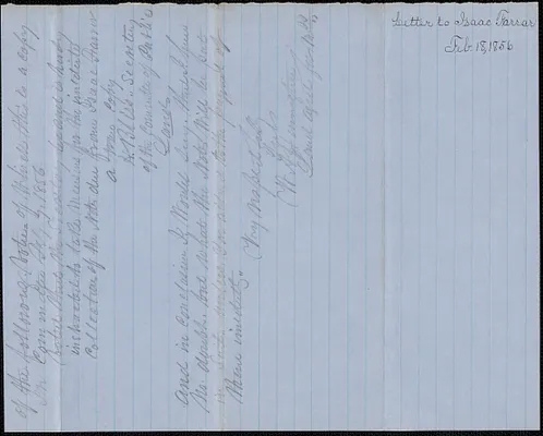 W. A. Harrington to Isaac Farrar, 18 February 1856