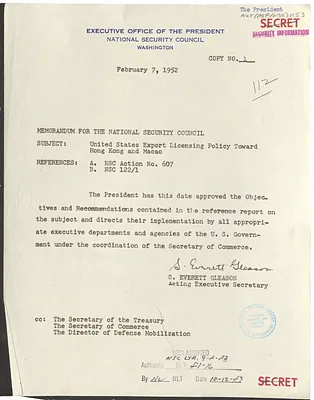 Memorandum from S. Everett Gleason to the National Security Council