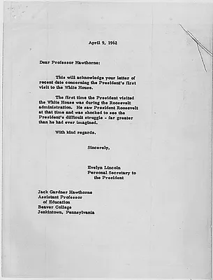 Letter, Response to inquiry into John F. Kennedy's first visit to the White House