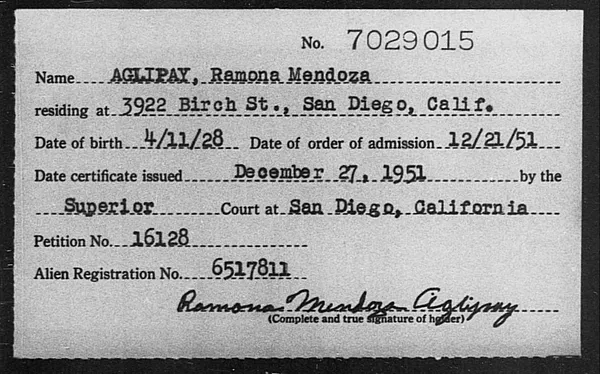 Aglipay, Ramona Mendoza - 1951