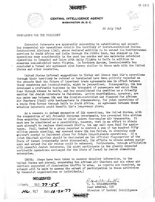 Memorandum from Rear Admiral R. H. Hillenkoetter to President Harry S. Truman