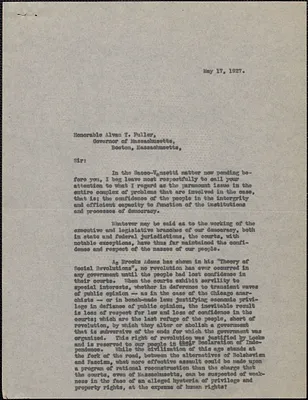 Typed letter (copy) to Alvan T. Fuller, May 17, 1927