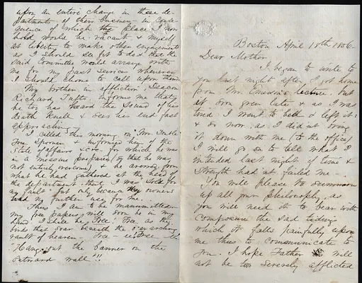 James Walter Spooner to Mary Spooner April 18 1856 w/envelope