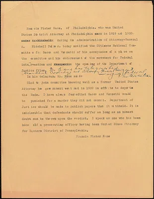 Francis Fisher Kane telegram (copy) to Calvin Coolidge, [Philadelphia, Pa.? August 1927?]
