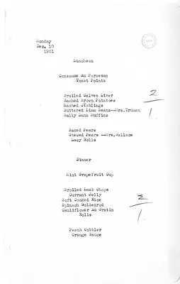 White House Luncheon and Dinner Menu
