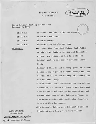 Ford Administration Notes from First Cabinet Meeting of New Year