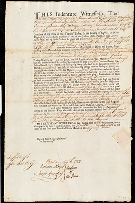 Elizabeth Spencer indentured to apprentice with Thomas Clements of Boston, 6 August 1783