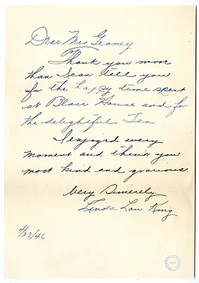 Letter from Linda King to Victoria Geaney