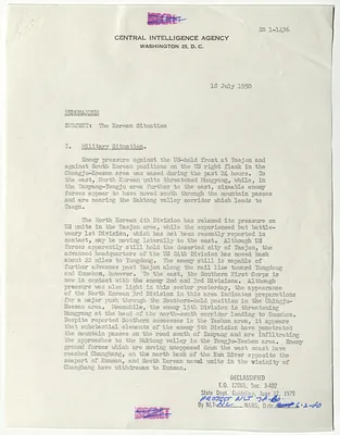 Memorandum from R. H. Hillenkoetter, Korean Situation