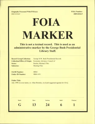 July 1990: [Loose memo, re: Allan Bromley, et al and suggested agenda for CEA]