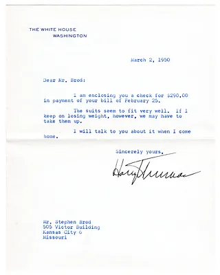 Letter to Stephen Brod from President Harry S. Truman, with Attachment