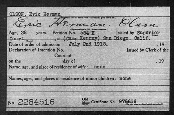 Olson, Eric Herman - 1918
