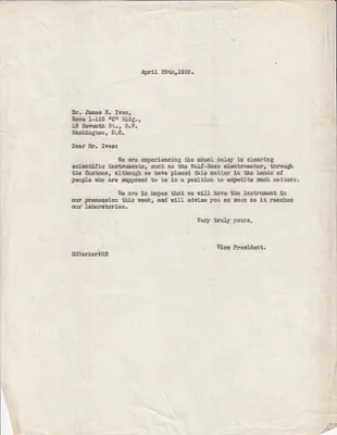 Letters Sent to Dr. James E. Ives, April 29, 1929