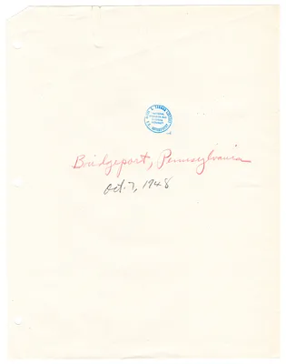 Reading Copy, Speech of President Harry S. Truman, Bridgeport, Pennsylvania