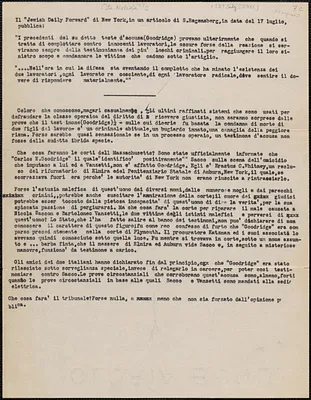 [La Notizia?] typed document, in Italian, [Boston, Mass.], July 17, [1922]