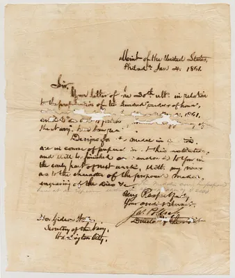 Letter from James Pollock, Director of the Mint to Gideon Welles, Secretary of the Navy