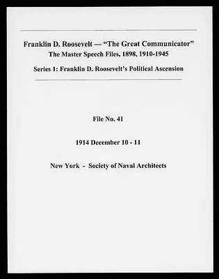 New York - Society of Naval Architects (Speech File 41) of December 10-11, 1914