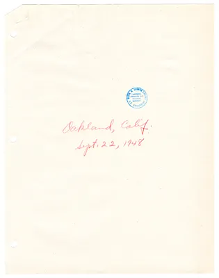 Reading Copy, Speech of President Harry S. Truman, Oakland, California