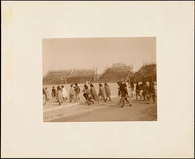 Plymouth Tercentenary Pageant, Indians filing onto pageant field