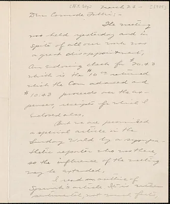 Elizabeth Gurley Flynn autograph letter signed to Amleto Fabbri, New York, N.Y., March 23, [1925]