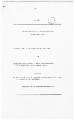 Teodoro Tatishi v. Lieutenant General Wilhelm Styer, on Petition for a Writ of Certiorari to the Supreme Court of Commonwealth of the Philippines, Memorandum for the Respondent in Opposition