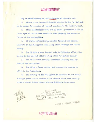 Memorandum, "Why is Ambassadorship in the Philippines an important job?"