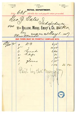 Bill from Bullene, Moore, Emery & Company to George P. Gates