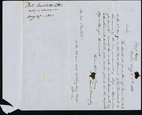Joel Bartlett to Samuel Warner, 27 August 1851