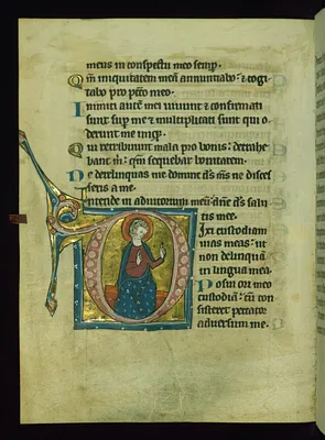 Leaf from Psalter: Psalm 38, Initial D with Seated Apostle