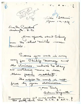 Letter from Mr. Fayette to President Harry S. Truman