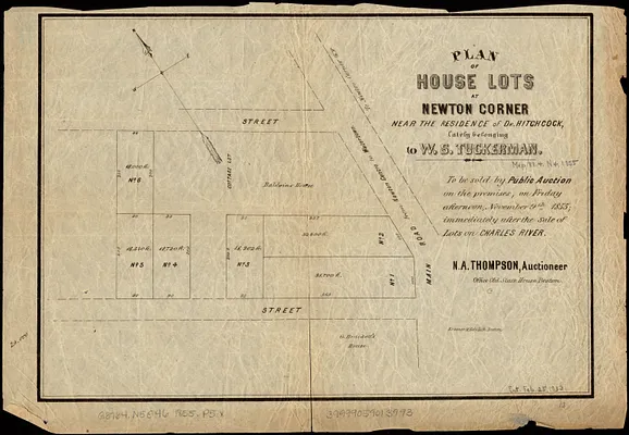 Plan of house lots at Newton Corner near the residence of Dr. Hitchcock, lately belonging to W.S. Tuckerman