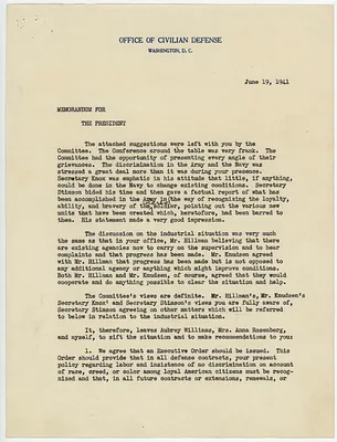 Memo, Fiorello LaGuardia to Franklin Roosevelt