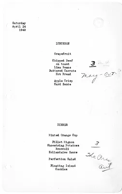 White House Luncheon and Dinner Menu