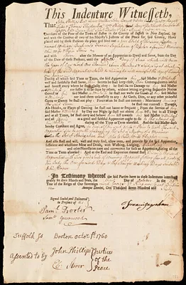 William Burk indentured to apprentice with Francis Ingraham of Boston, 1 October 1760